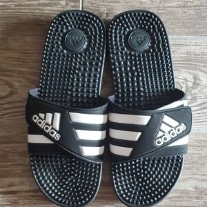 Adidas Men's Black and White Slide Sandals Size 10